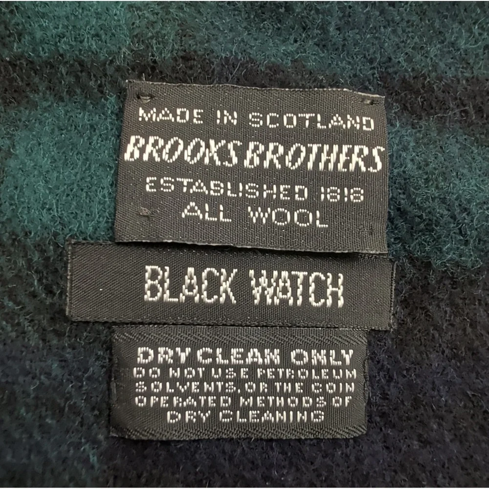 Brooks Brothers Black Watch 100% Wool Scarf Blue Green Tartan Fringe Scotland